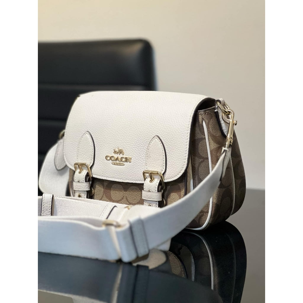 ORIG Preloved CCH RARE Lucy Crossbody Medium Flap Bag Khaki/White