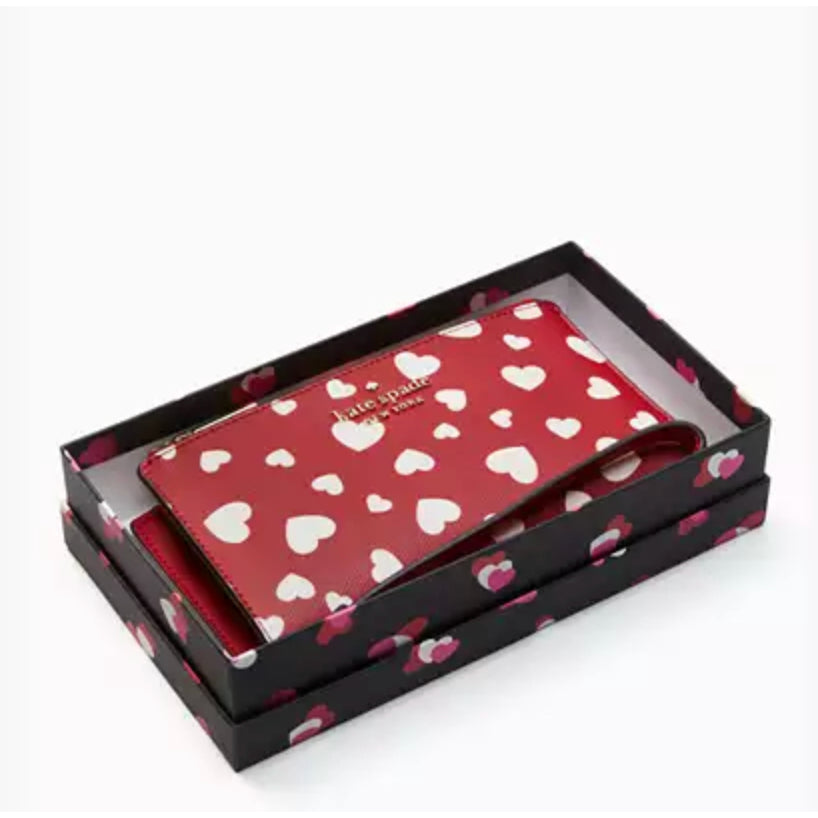 ORIG & IMPORTED Preloved KS Staci Heart Pop Printed Boxed Phone Wristlet Red Long Wallet