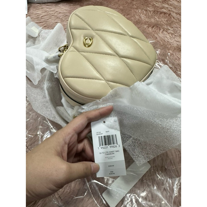 ORIG & IMPORTED CCH Retail Heart Crossbody Bag With Quilting Ivory White