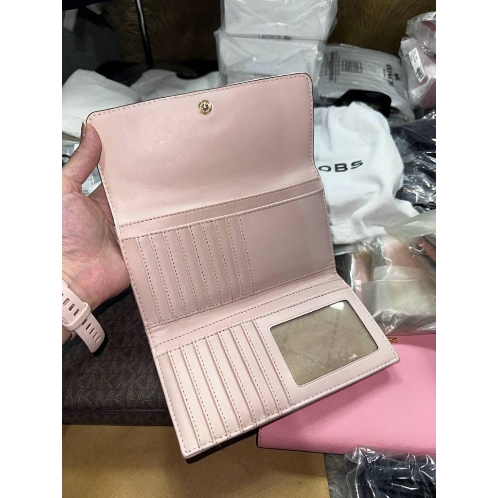 Preloved MK Jet Set Travel Large Trifold Quilted Leather Pink Long Wallet