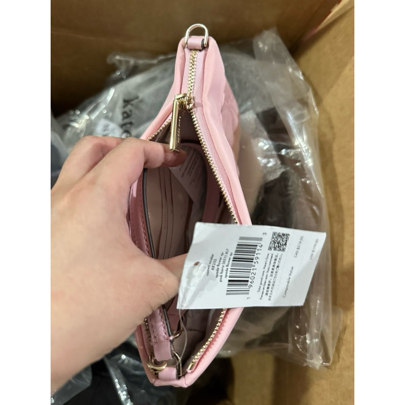 ORIG & IMPORTED KS Spade Flower Quilted Fabric Convertible Wristlet Shoulder Mini Bag Black Pink