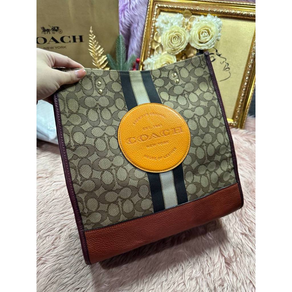 ORIG Preloved CCH Dempsey Tote Bag In Signature Jacquard Brown/Orange