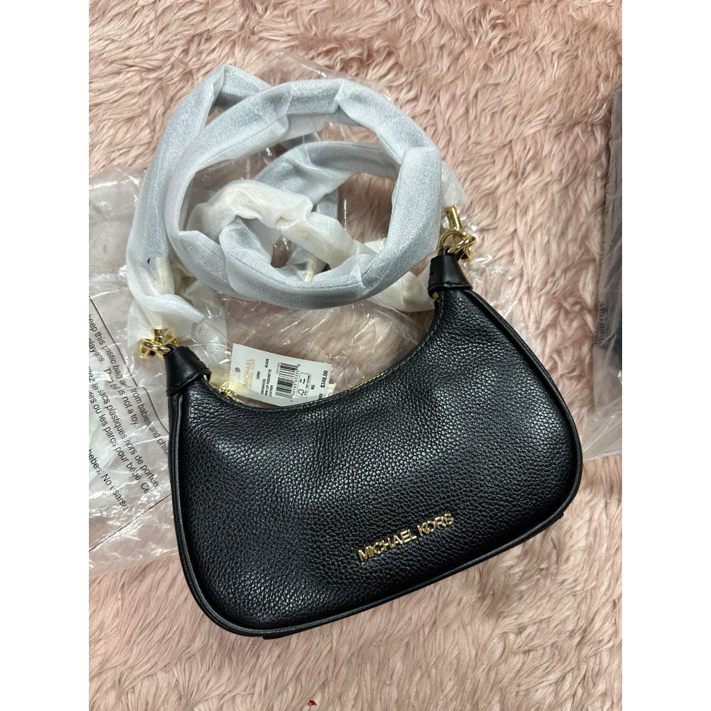ORIG & IMPORTED MK Cora Extra-Small XS Pebbled Leather Shoulder Chain Bag Black