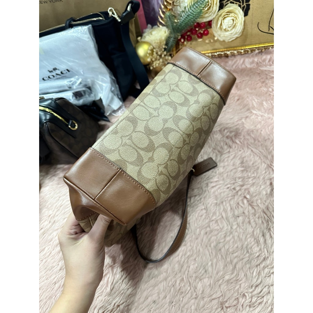 ORIG & IMPORTED CCH Zip Top Tote In Signature Canvas Khaki Brown Bag