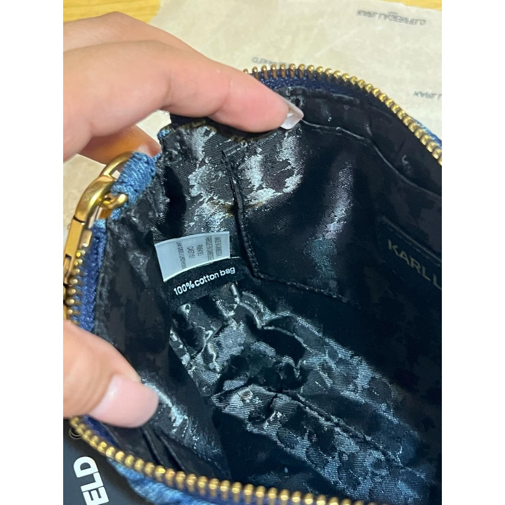 ORIG & IMPORTED Karl Lagerfeld KL Lafayette Denim Shoulder Small Bag Navy Blue