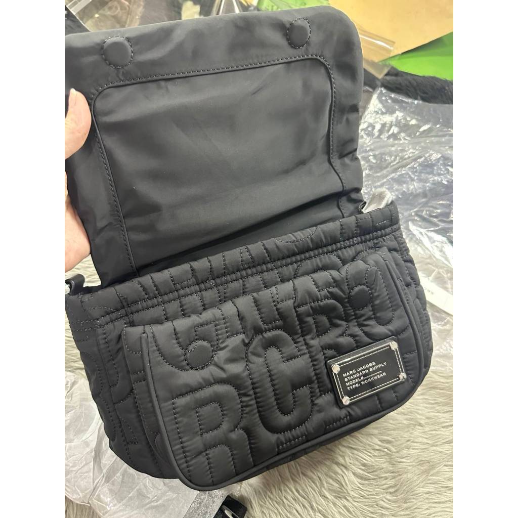 ORIG & IMPORTED MJ Nylon Jumbled Logo Messenger Black Bag