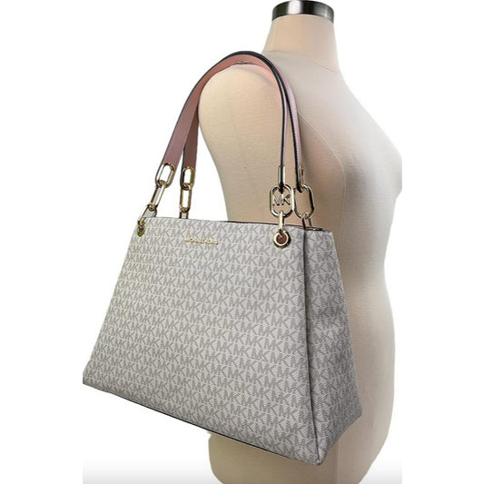 ORIG & IMPORTED MK Trisha Large Logo Shoulder Tote Bag in White