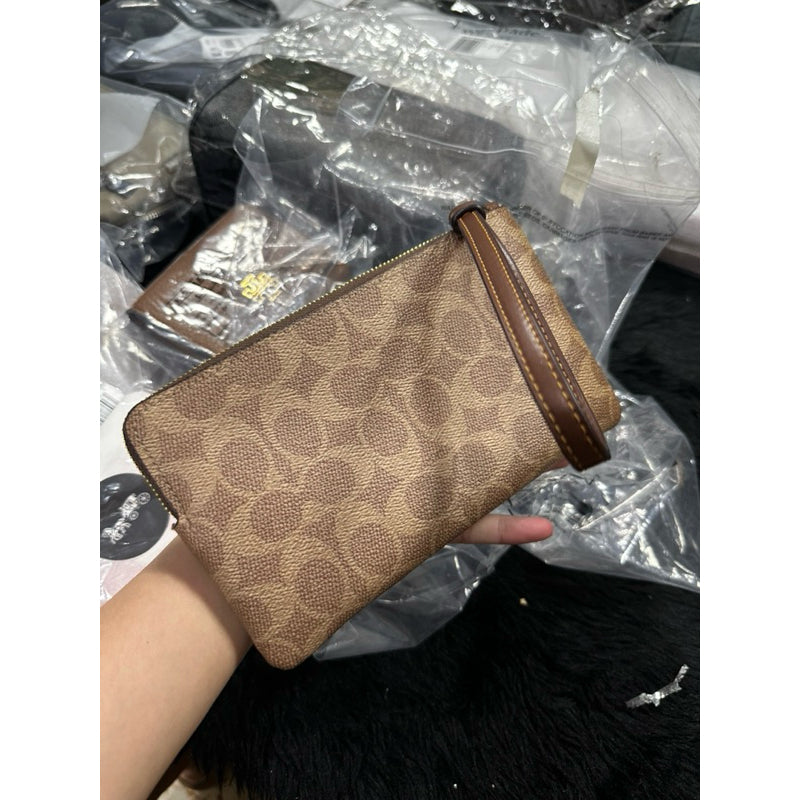 ORIG & IMPORTED CCH Large Corner Zip Wristlet Phone Wallet In Signature Canvas Brown/Khaki