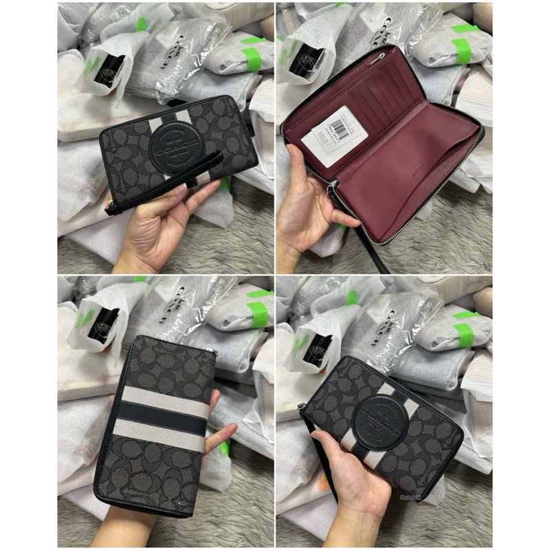 ORIG & IMPORTED CCH Dempsey Large Phone Long Wallet In Signature Brown/Khaki/Black Jacquard