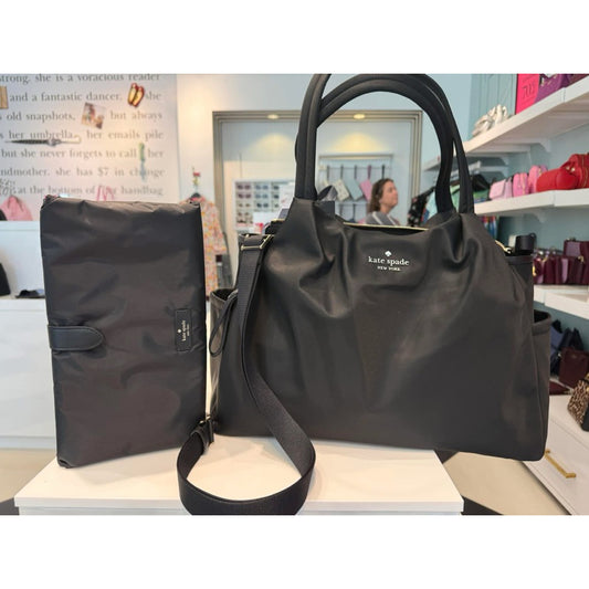 ORIG & IMPORTED KS Large Chelsea Baby Nylon Black Bag Beige