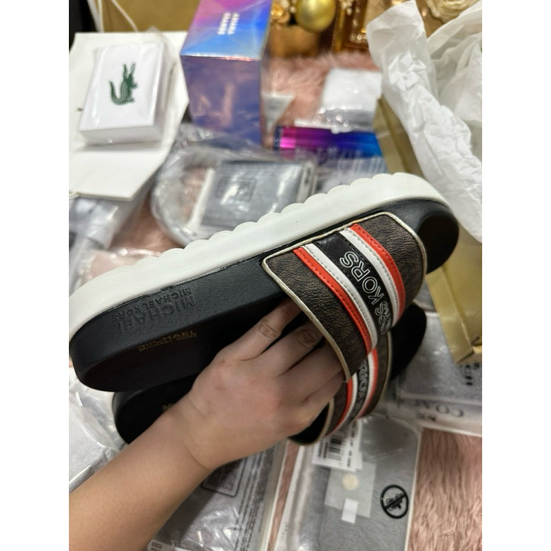 SALE! MK with flaw Tyra Logo Tape Slides Sandals