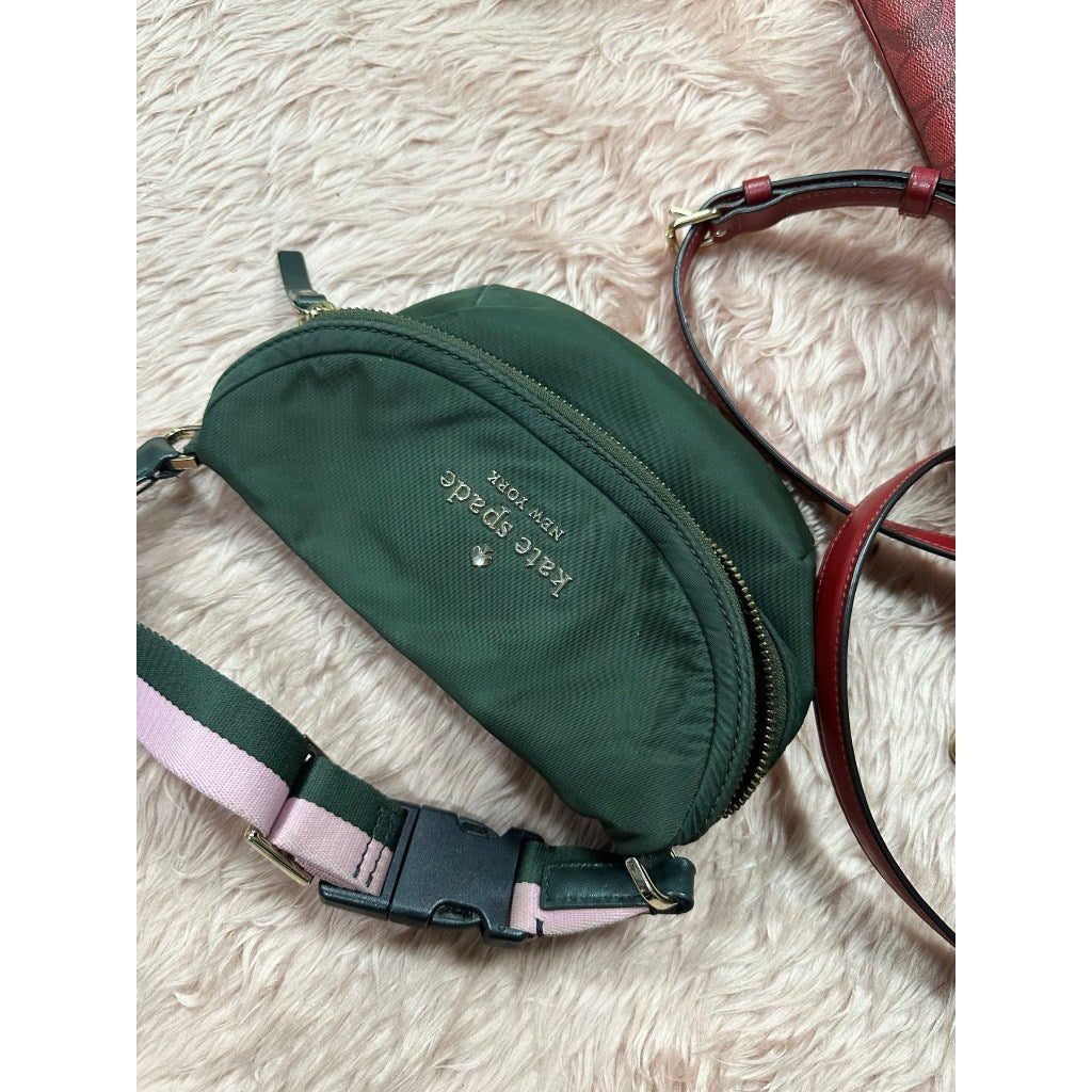 ORIG Preloved KS Watson Lane Varsity Stripe Betty Mini Belt Nylon Bag Green