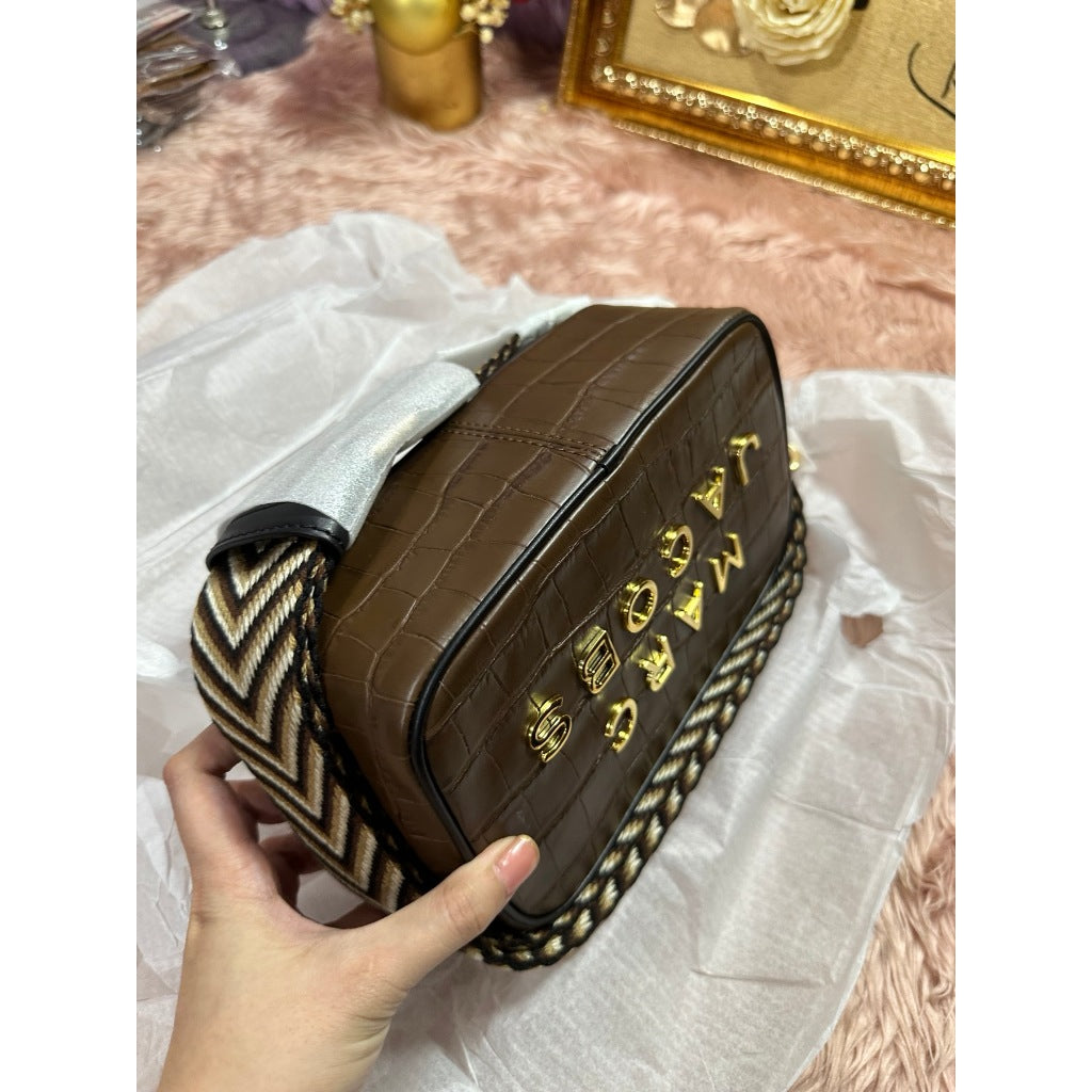 ORIG & IMPORTED MJ Croc-Embossed Flash Crossbody Camera Bag in Dark Brown