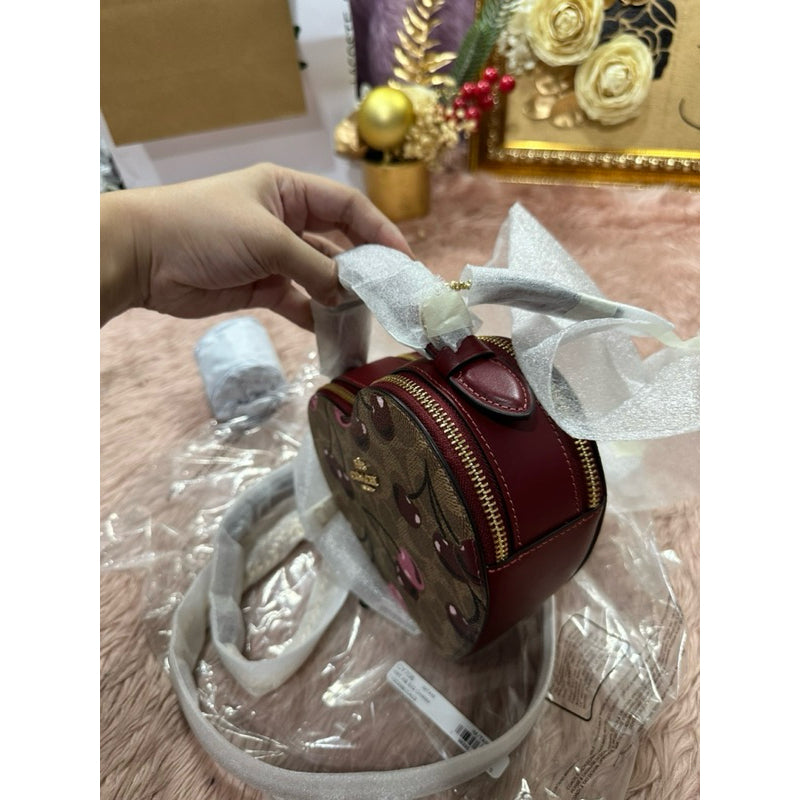 ORIG & IMPORTED CCH Heart Crossbody Bag In Signature Canvas With Cherry Print Brown Bag