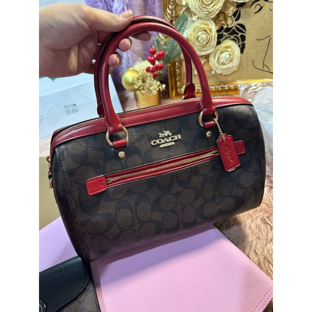 ORIG Preloved CCH Rowan Satchel In Signature Canvas Brown/Red Bag