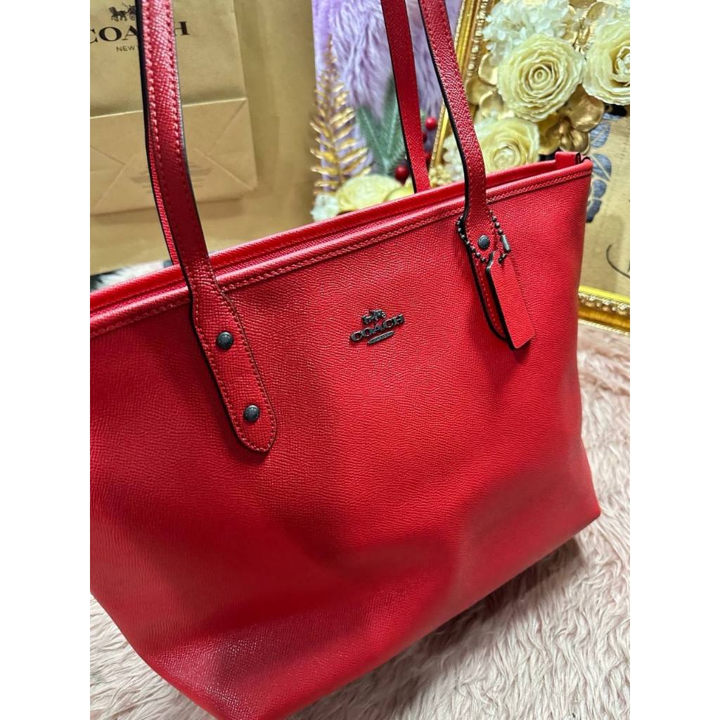 ORIG Preloved CCH Large City Zip Top Tote Bag Red