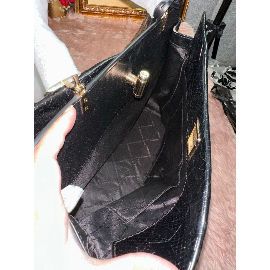 ORIG & IMPORTED MK Penelope Embossed Python Satchel Large Black Bag