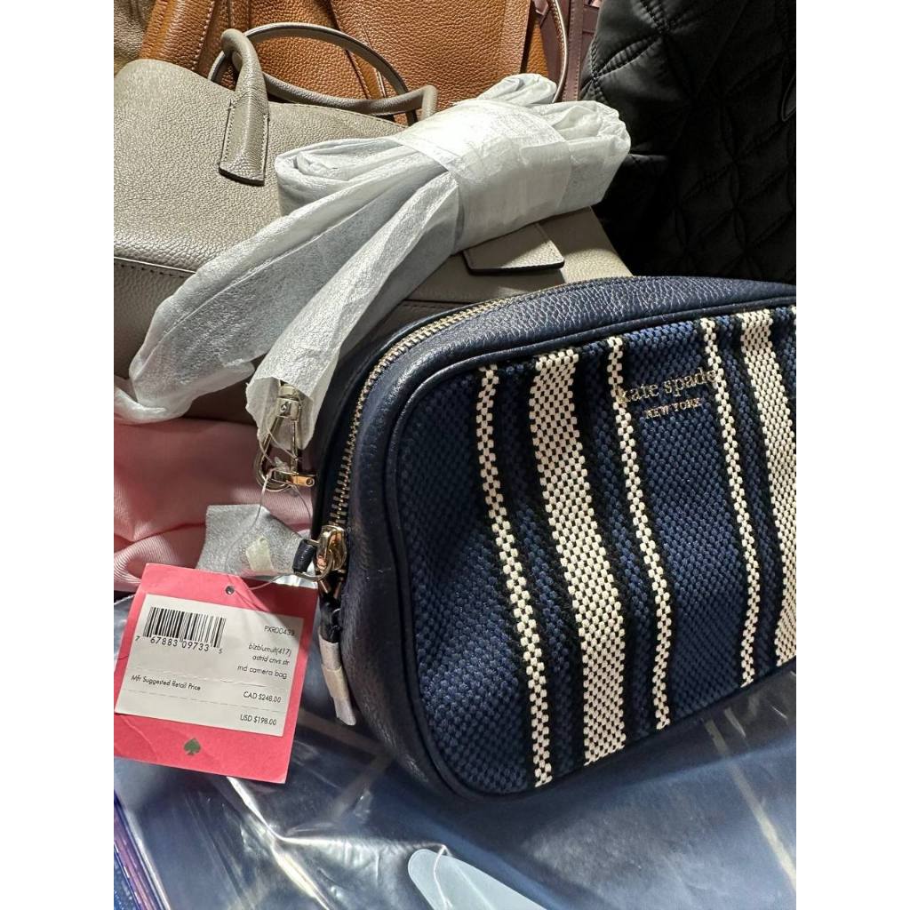 ORIG & IMPORTED KS Astrid Canvas Stripe Medium Crossbody Bag Blue