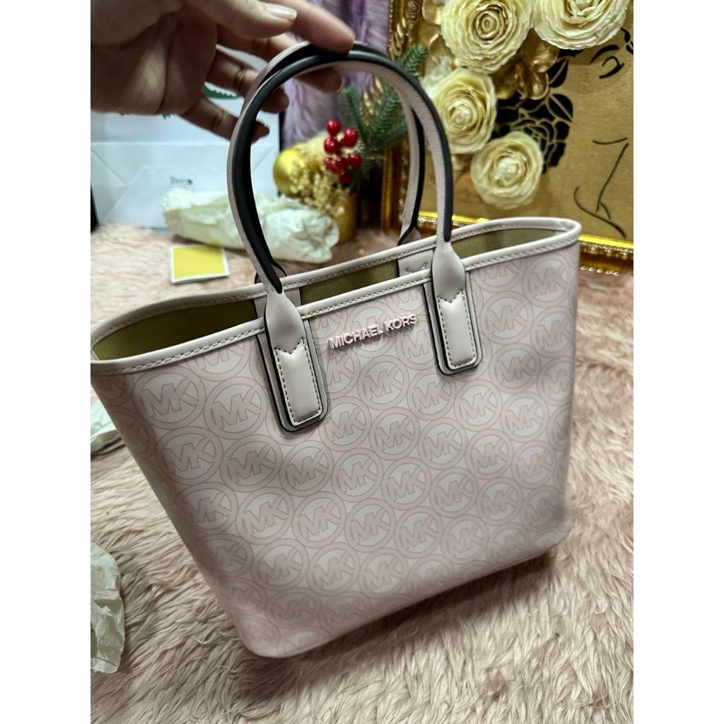 ORIG & IMPORTED MK Jodie Small Logo Jacquard Tote Bag Pink
