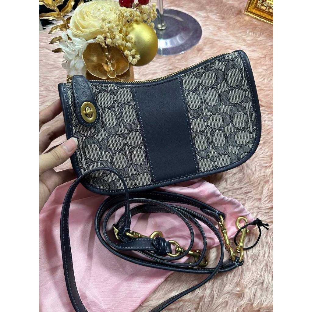 ORIG Preloved CCH Retail Swinger Blue Shoulder Bag In Signature Jacquard