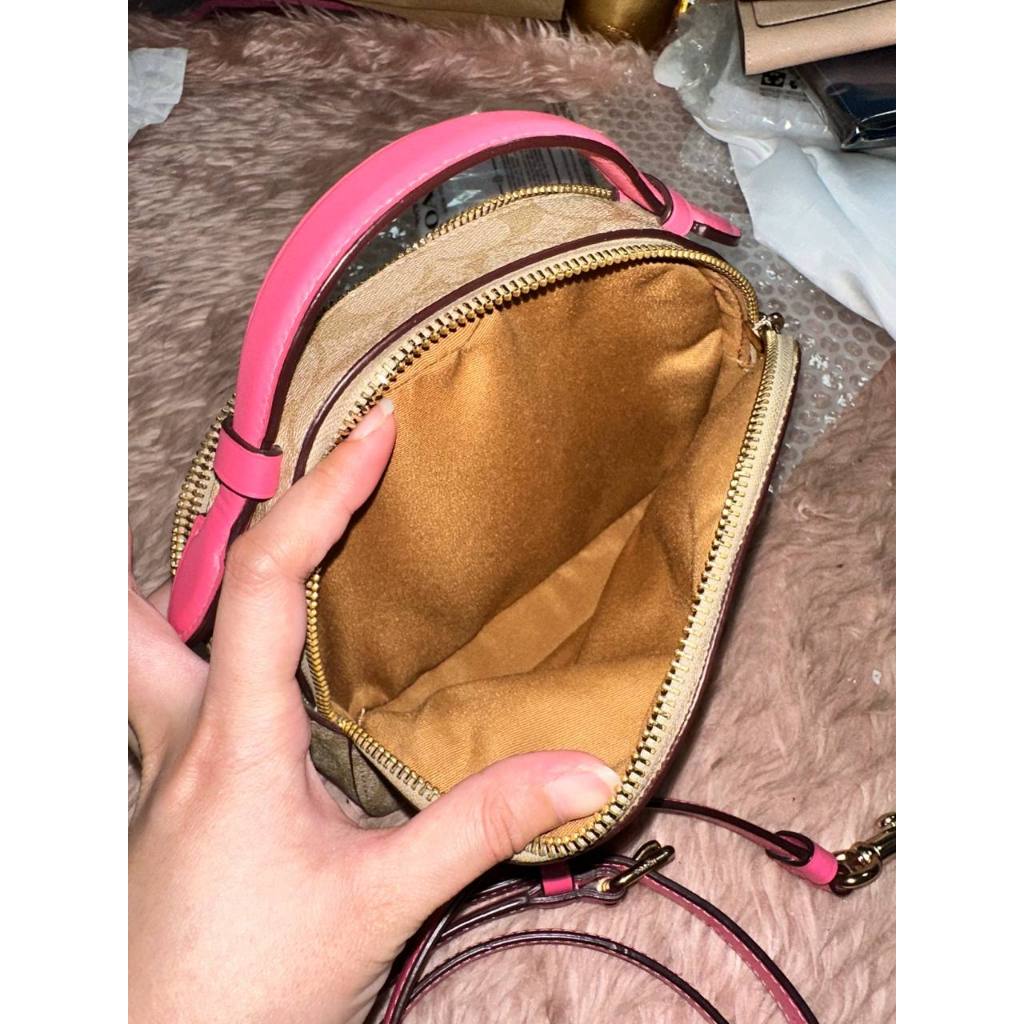 ORIG Preloved CCH Serena Satchel In Signature Canvas in Light Khaki/Pink Small Bag
