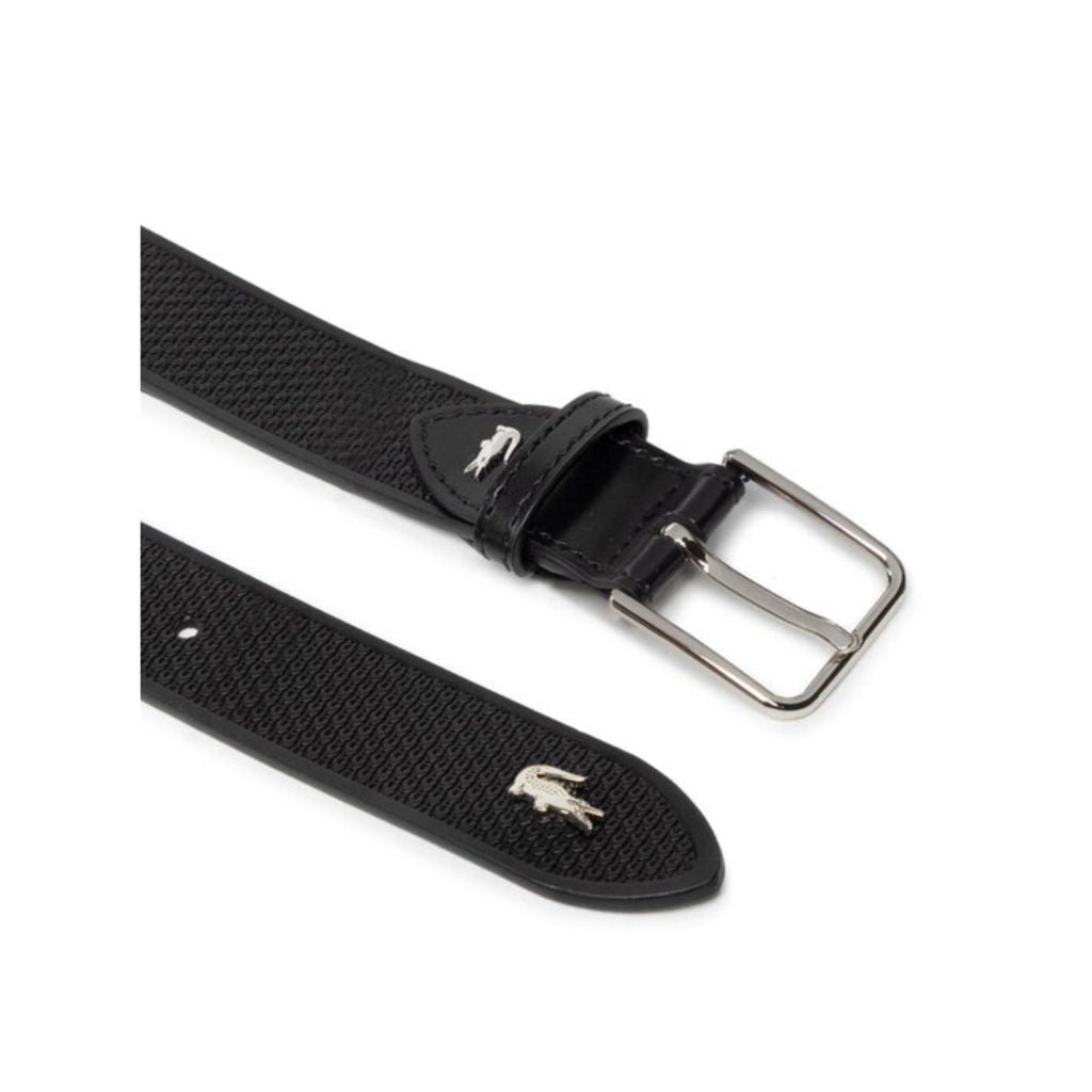 ORIG & IMPORTED LCT Metal Crocodile Stitched Leather Belt Black / Beige