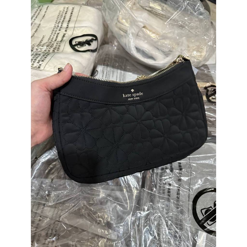ORIG & IMPORTED KS Spade Flower Quilted Fabric Convertible Crossbody Bag Black / Pink