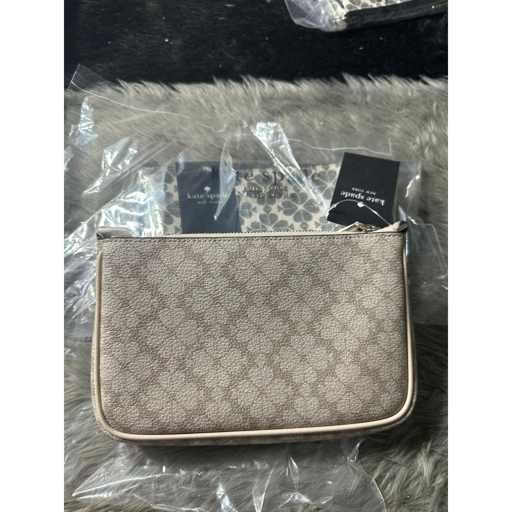 ORIG & IMPORTED KS Leila Spade Flower Convertible Wristlet Small Bag Beige/Black/Pink