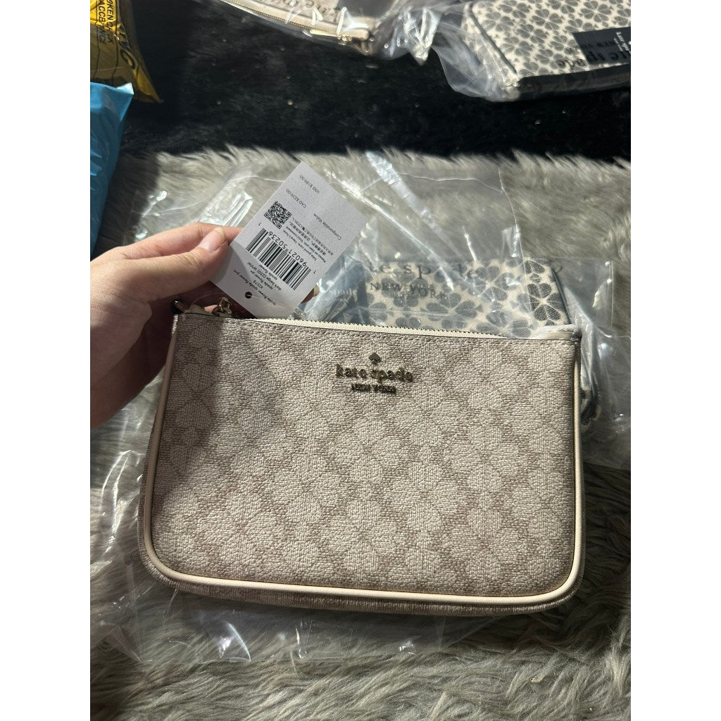 ORIG & IMPORTED KS Leila Spade Flower Convertible Wristlet Small Bag Beige/Black/Pink