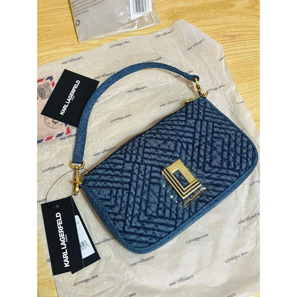 ORIG & IMPORTED Karl Lagerfeld KL Lafayette Denim Shoulder Small Bag Navy Blue