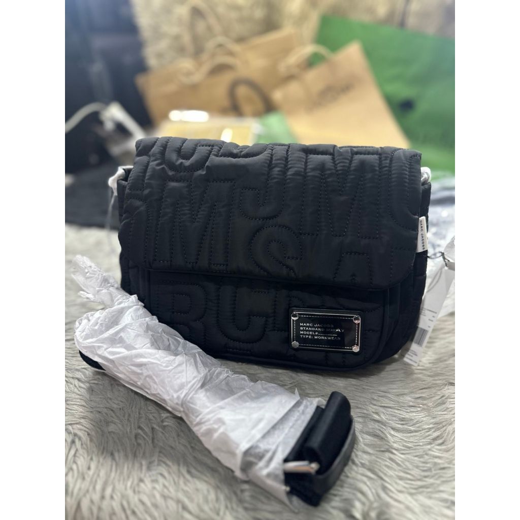 ORIG & IMPORTED MJ Nylon Jumbled Logo Messenger Black Bag