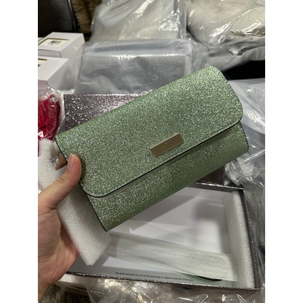 ORIG & IMPORTED KS Kenzie Boxed Glitter Medium Flap Wristlet Wallet Black Green