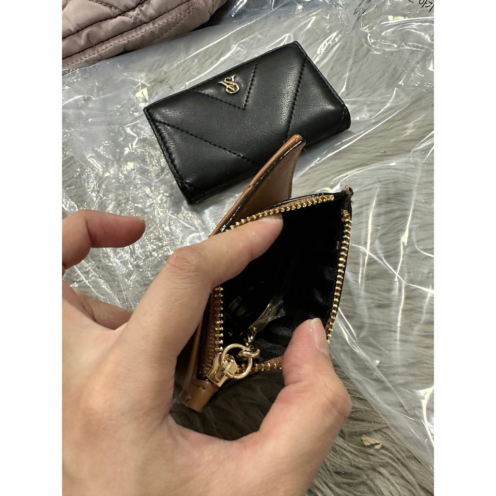 ORIG & IMPORTED Victoria's Secret VS Foldover Card Case Small Wallet Brown Black