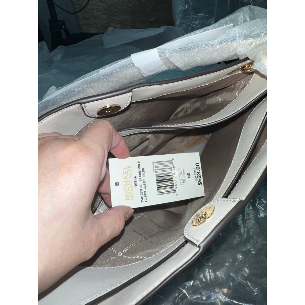 ORIG & IMPORTED MK Trisha Large Logo Shoulder Tote Bag in White