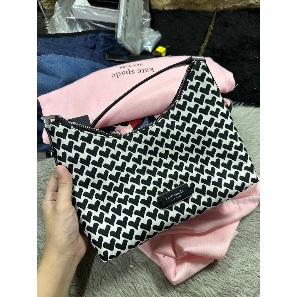 ORIG & IMPORTED KS KS Retail Sam Icon Modernist Hearts Nylon Small Shoulder Bag Black/Whit