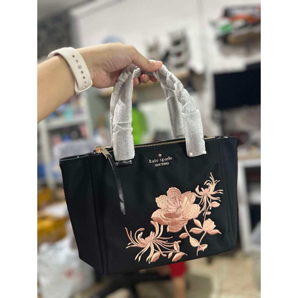 ORIG & IMPORTED KS Retail Dawn Place Embroidered Mini Kona Nylon Satchel Black Bag
