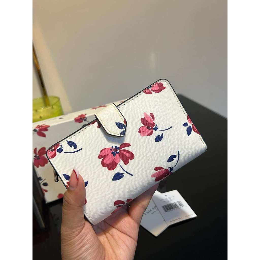 ORIG PRELOVED  KS Medium Bifold Wallet Staci Tea Garden White