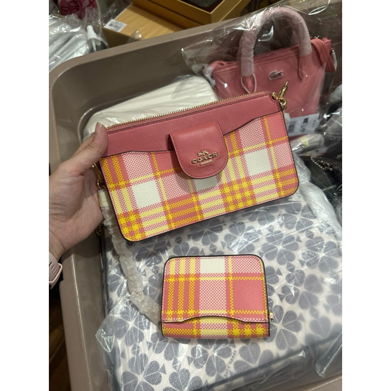 SALE! ❤️  CCH POPPY CROSSBODY PINK BAG WITH GARDEN PLAID PRINT