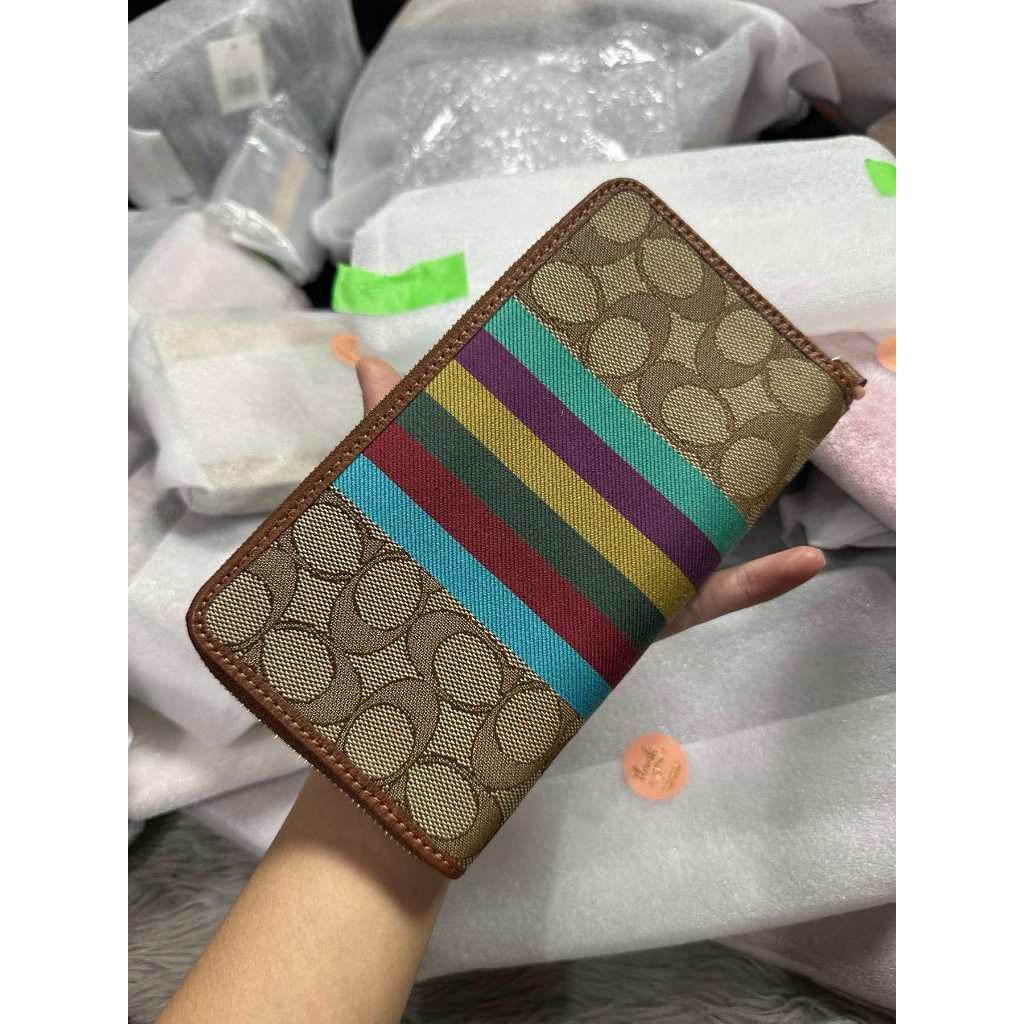 ORIG & IMPORTED CCH Dempsey Large Phone Long Wallet In Signature Brown/Khaki/Black Jacquard