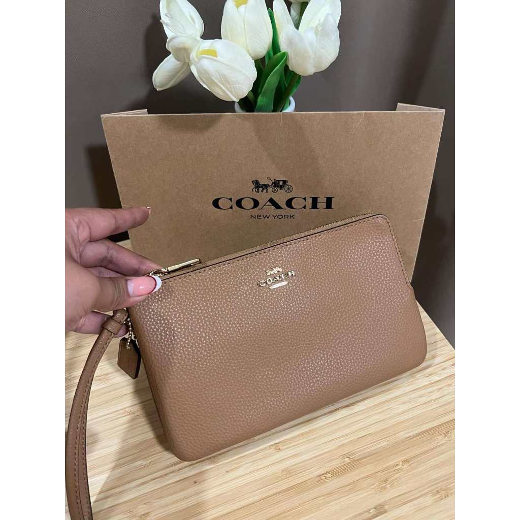 ORIG Preloved CCH Large Double Zip Wallet Wristlet Brown Saddle