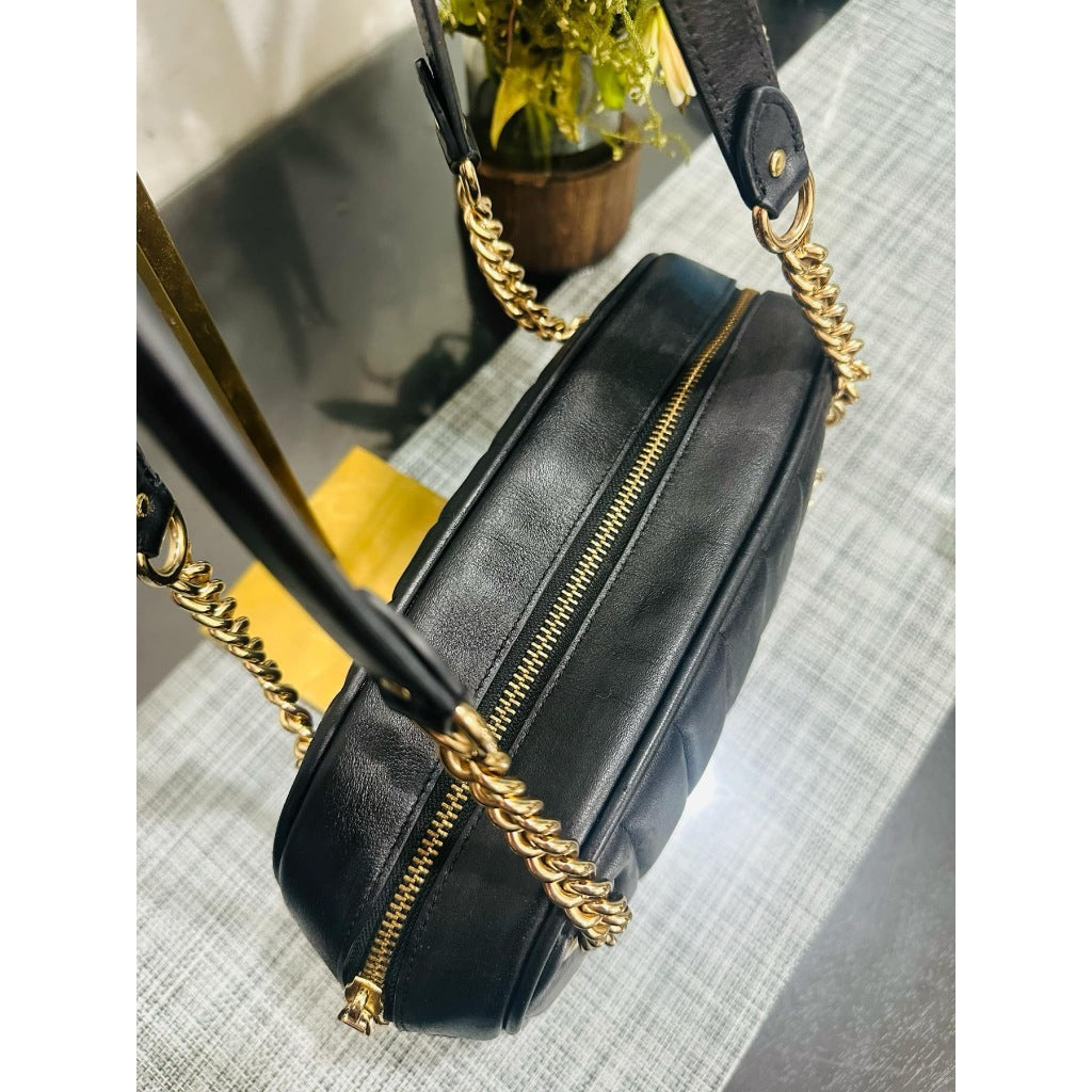 ORIG Preloved CCH Cammie Chain Shoulder Bag With Linear Quilting Black