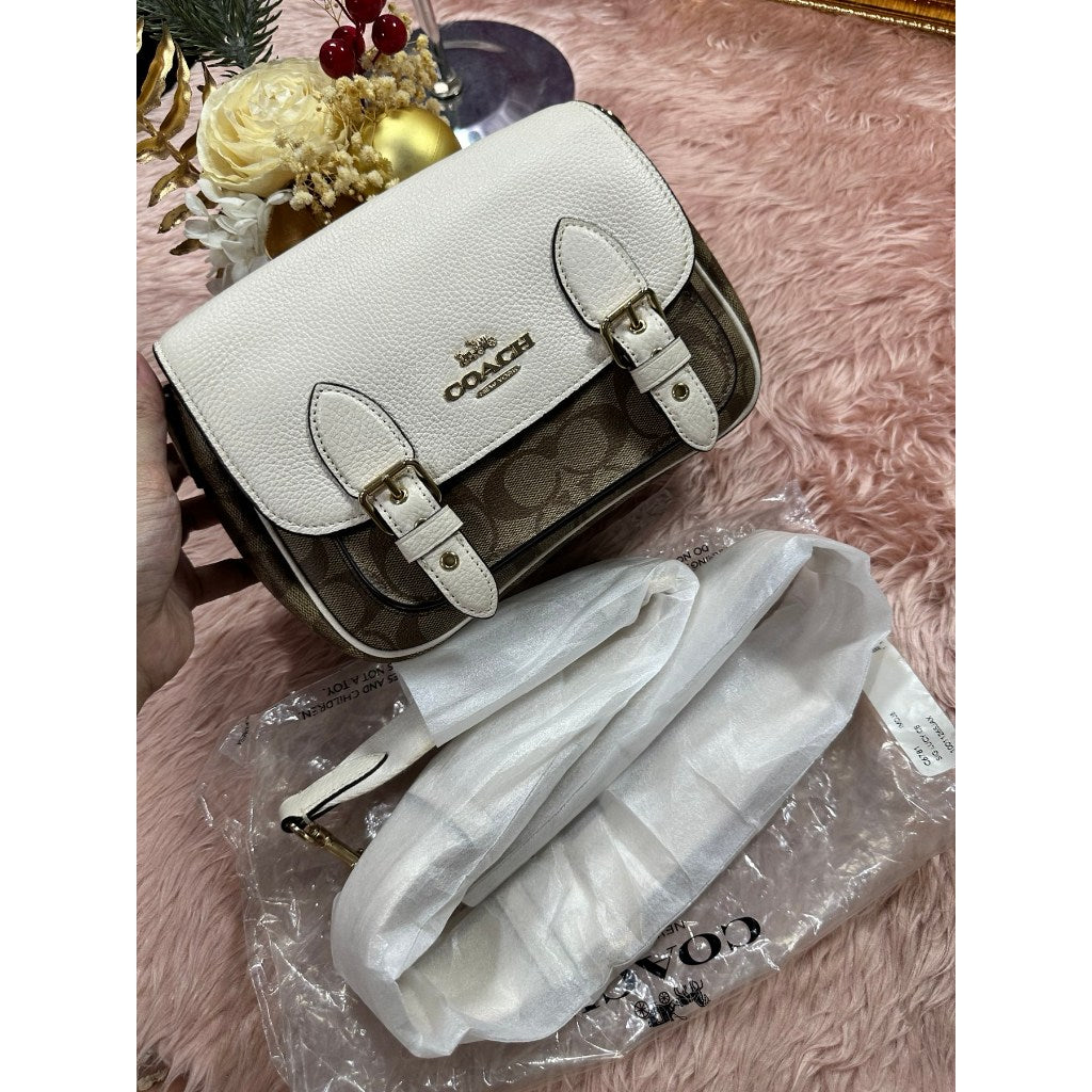 ORIG Preloved CCH RARE Lucy Crossbody Medium Flap Bag Khaki/White
