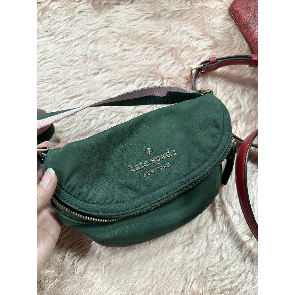 ORIG Preloved KS Watson Lane Varsity Stripe Betty Mini Belt Nylon Bag Green