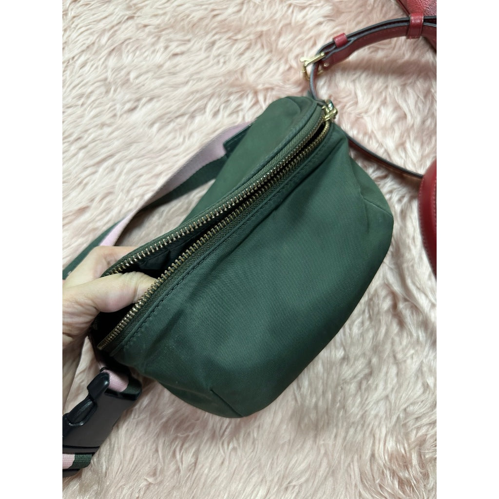 ORIG Preloved KS Watson Lane Varsity Stripe Betty Mini Belt Nylon Bag Green