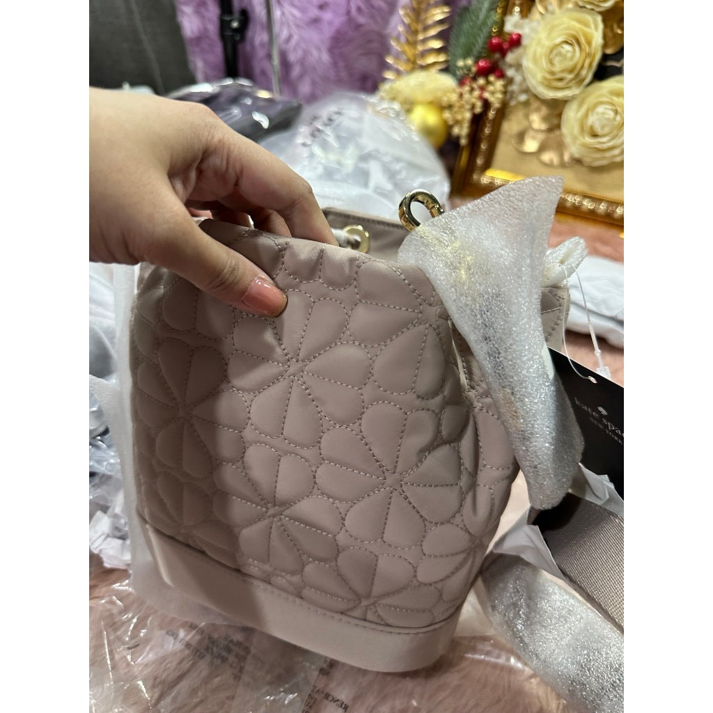 ORIG & IMPORTED KS Spade Flower Quilted Fabric Bucket Bag Pink Black