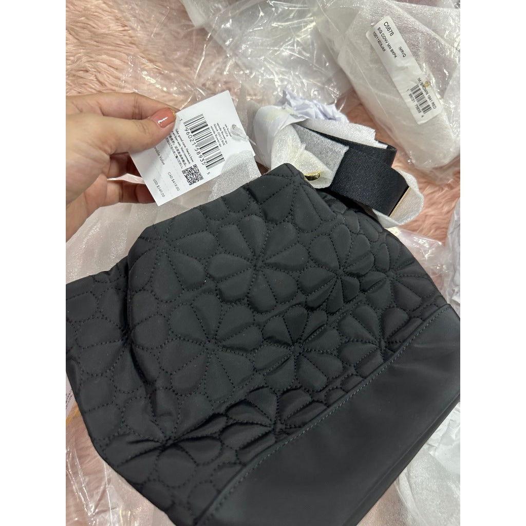 ORIG & IMPORTED KS Spade Flower Quilted Fabric Bucket Bag Pink Black