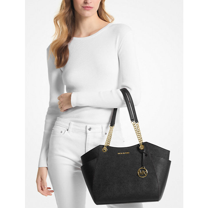 ORIG MK Jet Set Large Saffiano Chain Shoulder Tote Bag Black