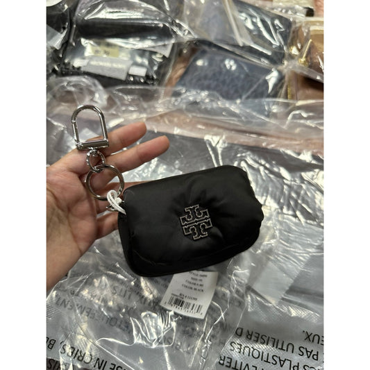 ORIG & IMPORTED TB Britten Nylon Puffy Card Case Mini Wallet Keychain Charm Black