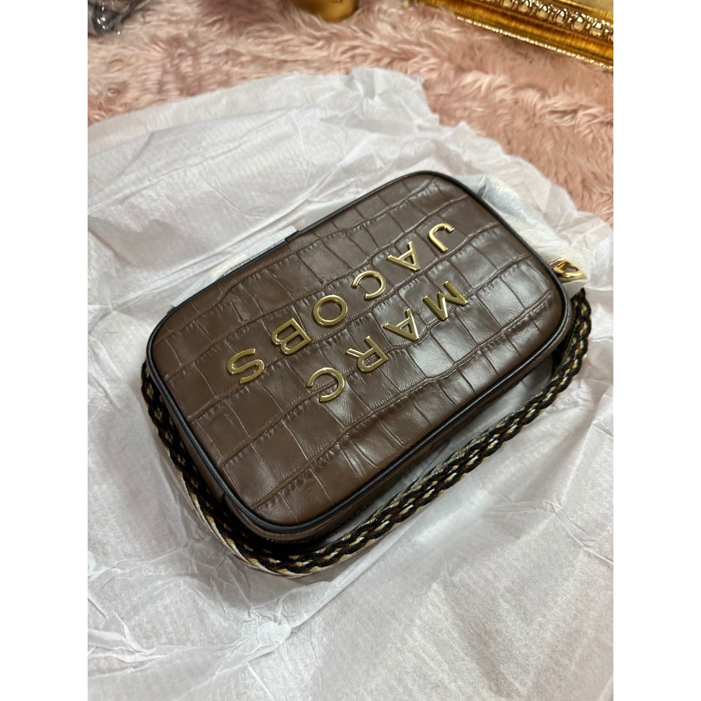 ORIG & IMPORTED MJ Croc-Embossed Flash Crossbody Camera Bag in Dark Brown