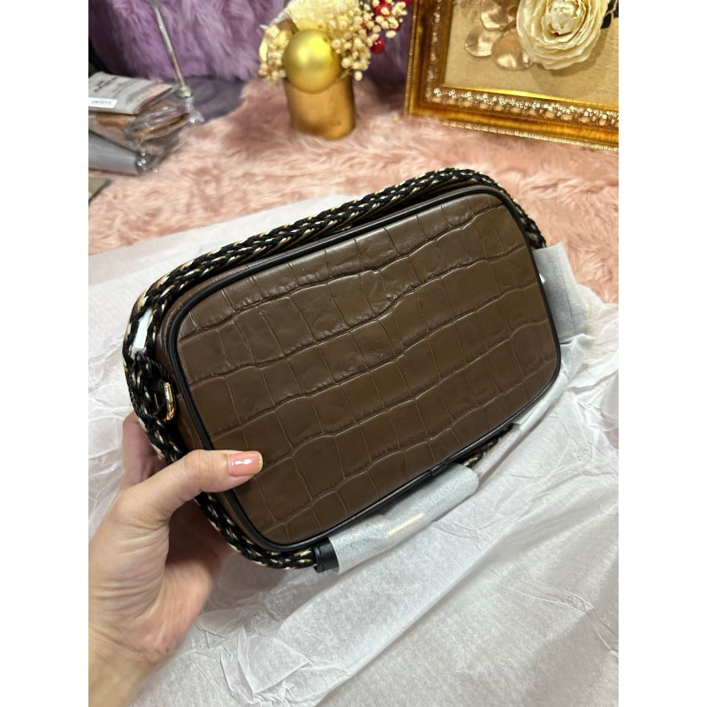 ORIG & IMPORTED MJ Croc-Embossed Flash Crossbody Camera Bag in Dark Brown